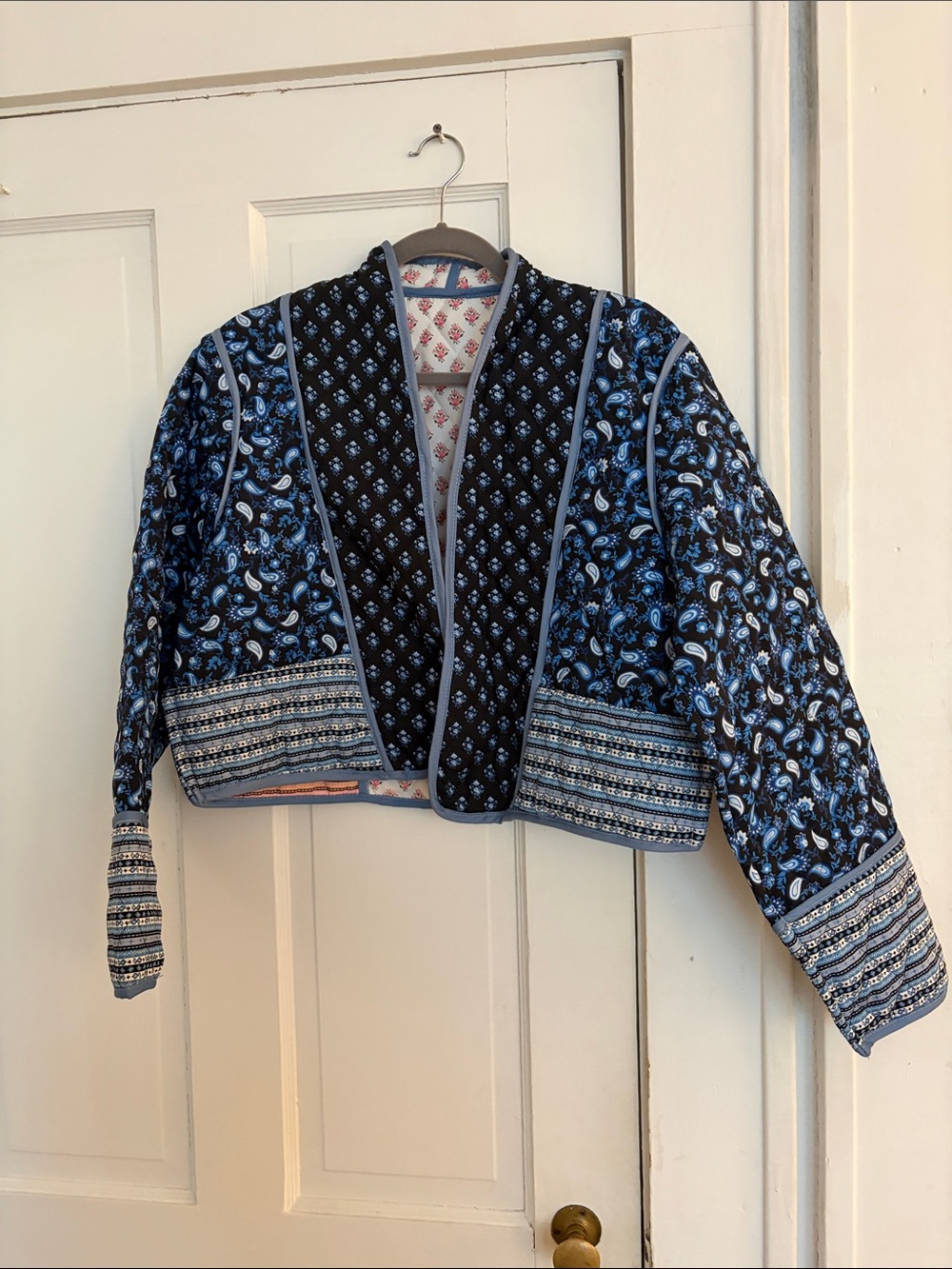 Reversible Quilted Blue/Pink Paisley Cropped Jacket